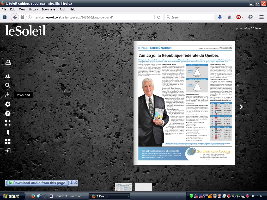 Guy Bertrand promotes Quebec sovereignty in Le Soleil