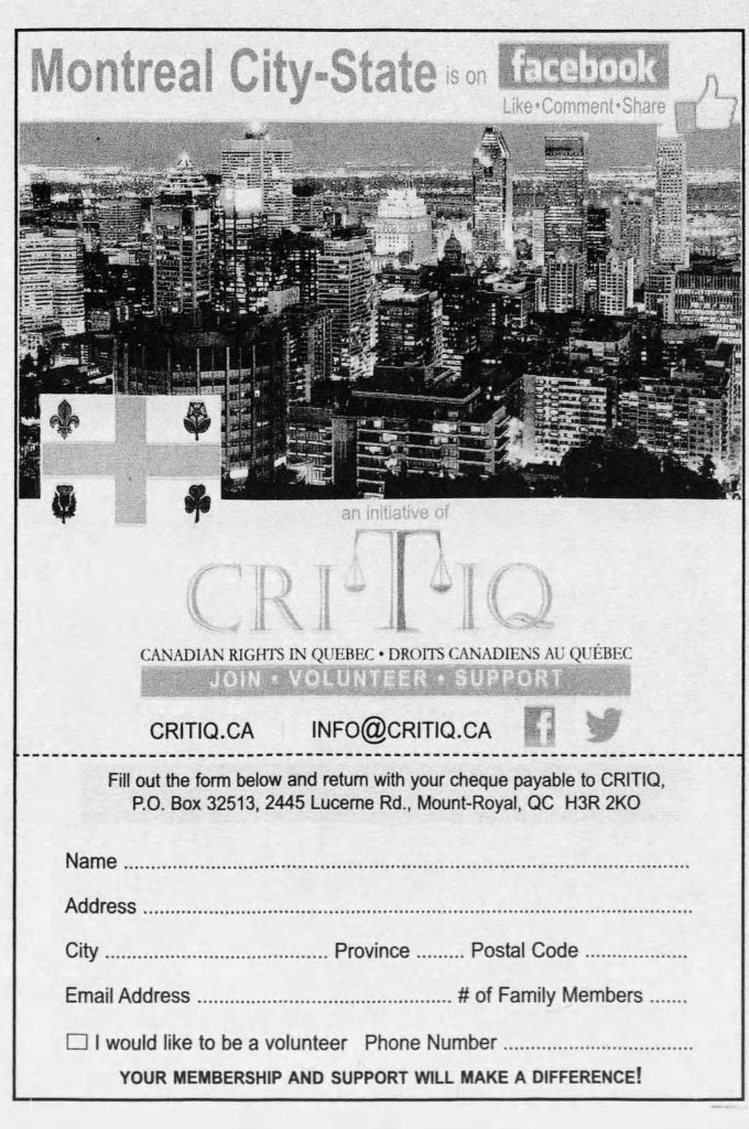 CRITIQ campaign for a Montreal City-State (2013-2022)